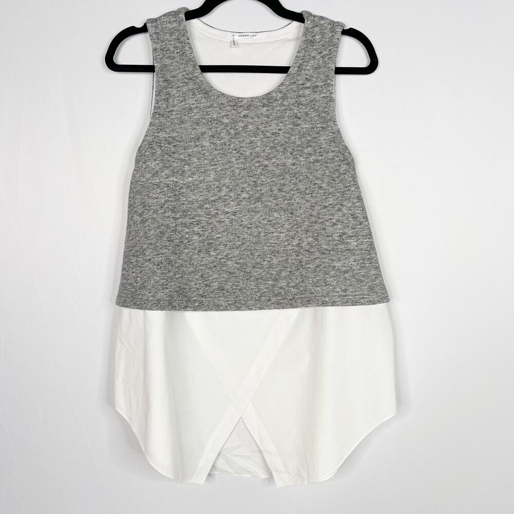 Derek Lam 10 Crosby Large L Gray White Wool Cotton Tiered Layered Tank Top Split